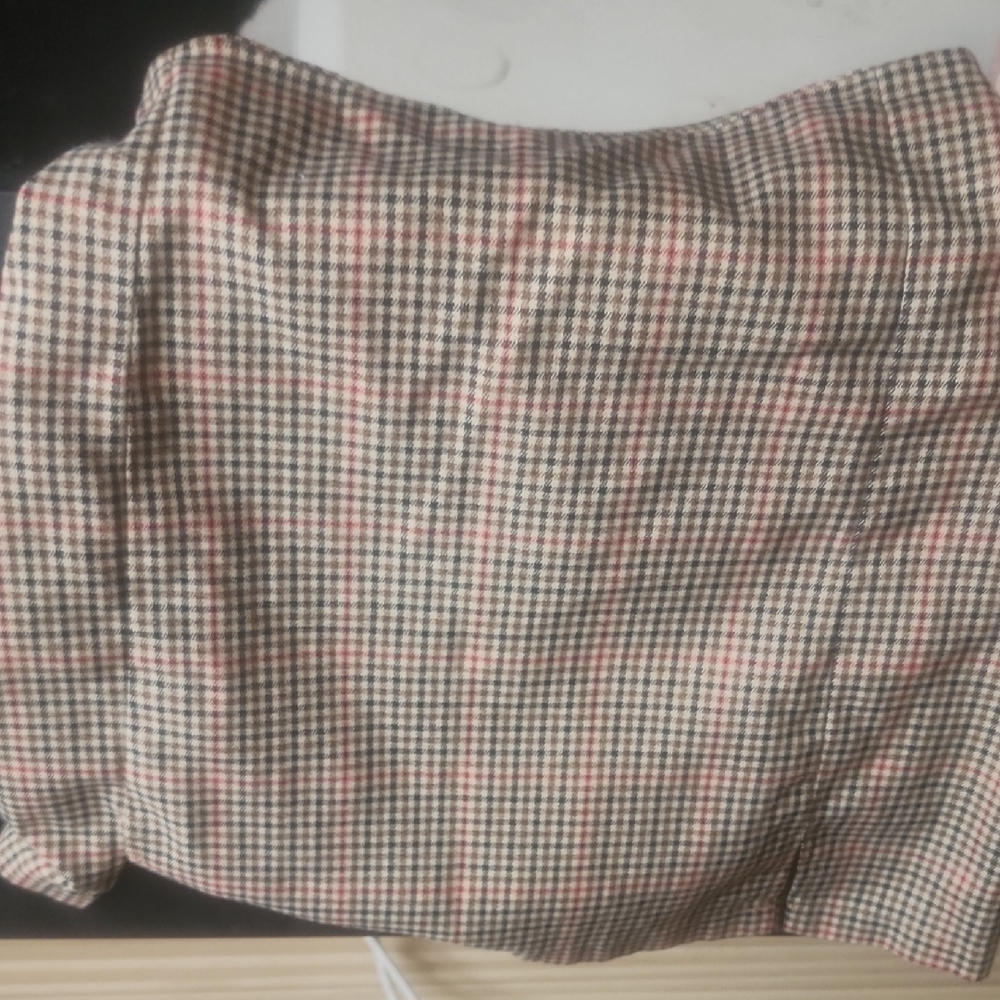 John Galt Beige and Pink Plaid Pencil Skirt